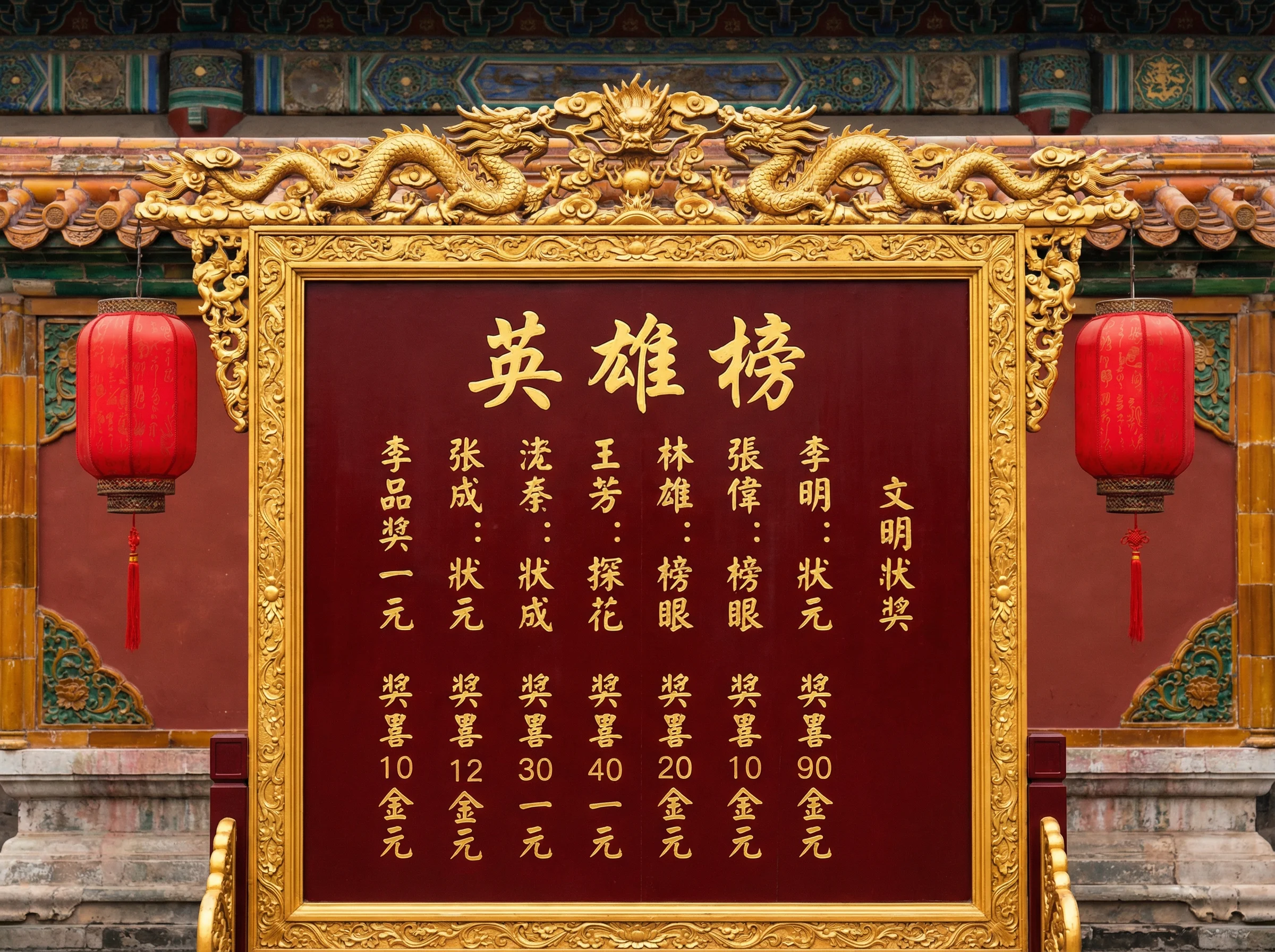 pg电子试玩英雄榜中奖喜报红榜金色龙纹